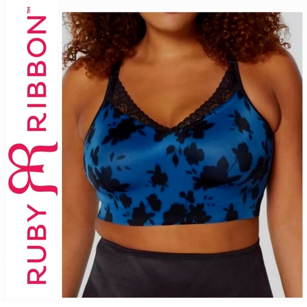 Ruby Ribbon Blue Floral Lace Bralette.